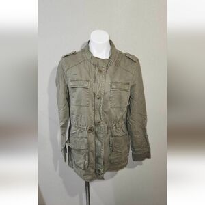 Women's Per Se Army Utility Jacket Cotton Drawstring Waist Patch Pockets